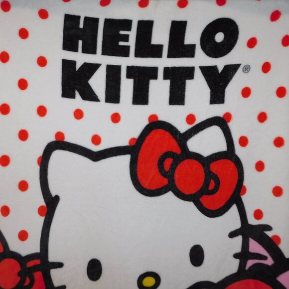 Sanrio Hello Kitty Red White Pink Bows Micro Fleece Plush Blanket 38" x 49" - Picture 2 of 8